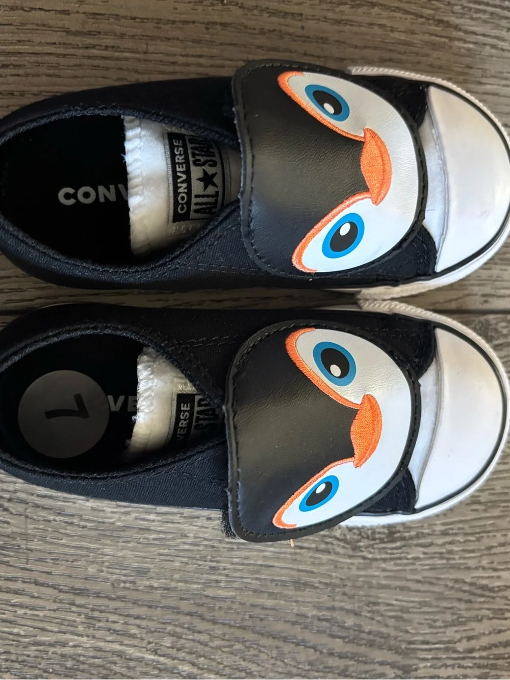 Converse Kids Penguin Slip-On Sneakers - Black/White with Orange Accent